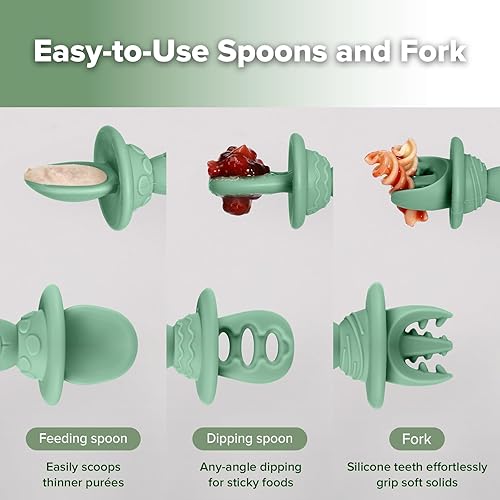 Miniatura 3 de Haakaa Cucharas de silicona para bebés de 6 meses, utensilios para bebés con mango de astronauta antiestrangulamiento, fácil de agarrar, aptas para