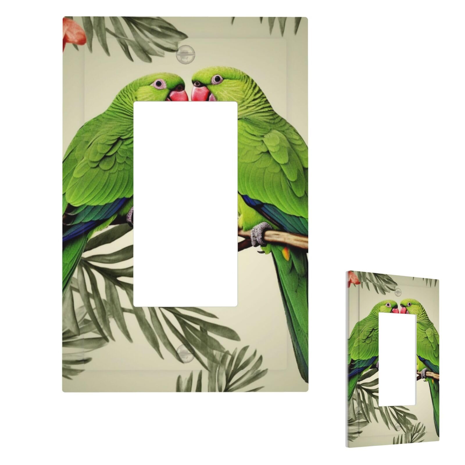 Fekiloot 1 Gang Couple Parrots Olive Wall Plate Cover Modern Decorative Light Switch Cover Unbreakable Receptacle Outlet Covers For Living Room Bedroom Home Decor