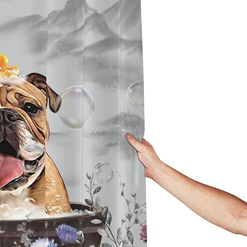 Miniatura 6 de jamie world Cortina de ducha de granja en blanco y negro, divertida cortina de ducha floral de bulldog para baño, cortina de ducha de animales, tela