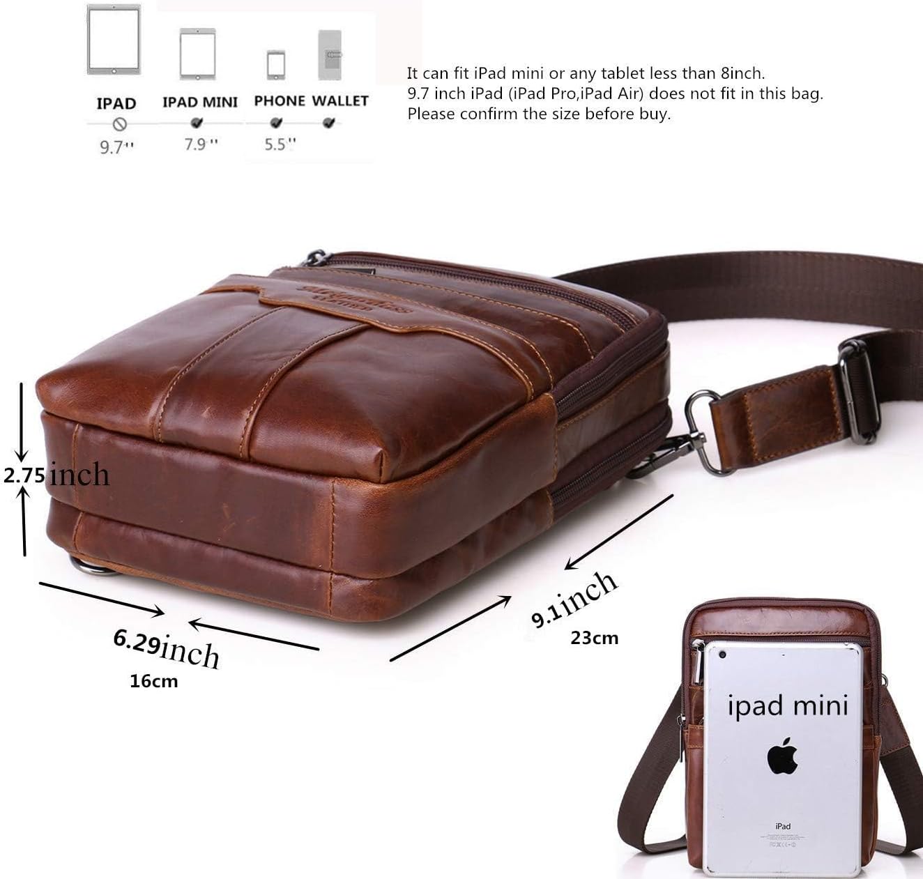 Small Leather Sling Shoulder Bag Messenger Pack for Men