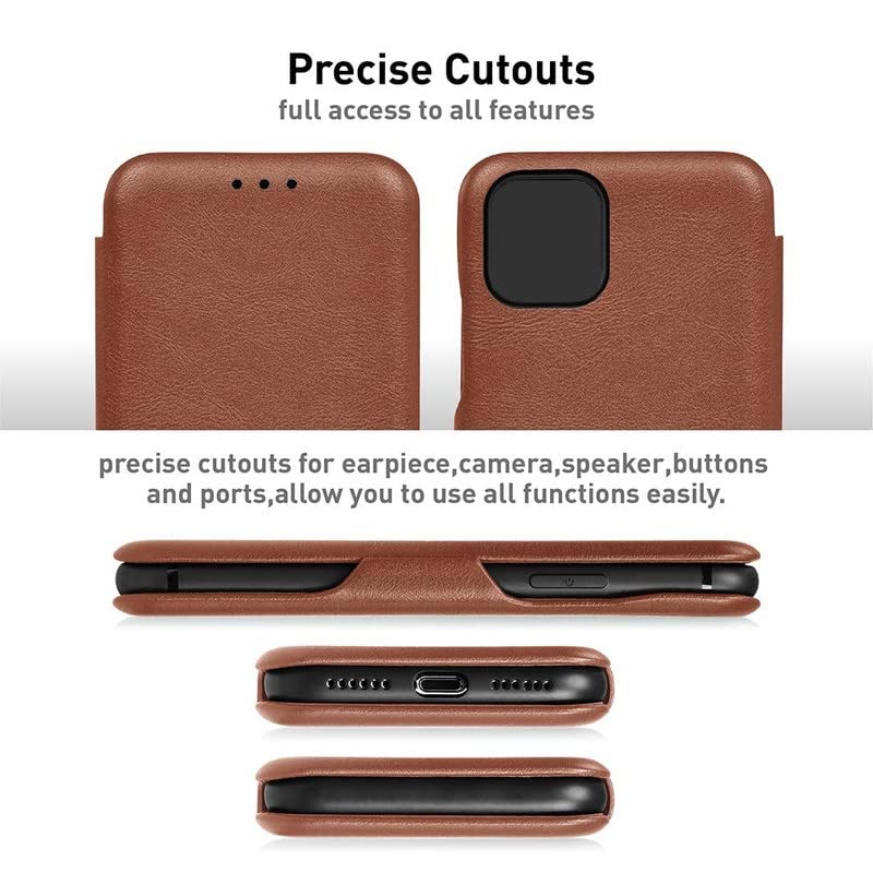 Image of WHITBULL Soft Leather Wallet flip case Kick Stand with Magnetic Closure Lightweight Slim flip Cover Compatible with Compatible with Apple iPhone 11 (6.1 Inch) - Brown