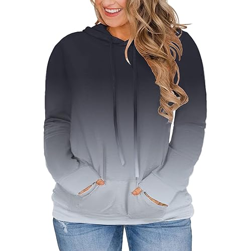 VISLILY Women-Plus-Size-Hoodies-Sweatshirts Color Block Tops with Pockets XL-4XL