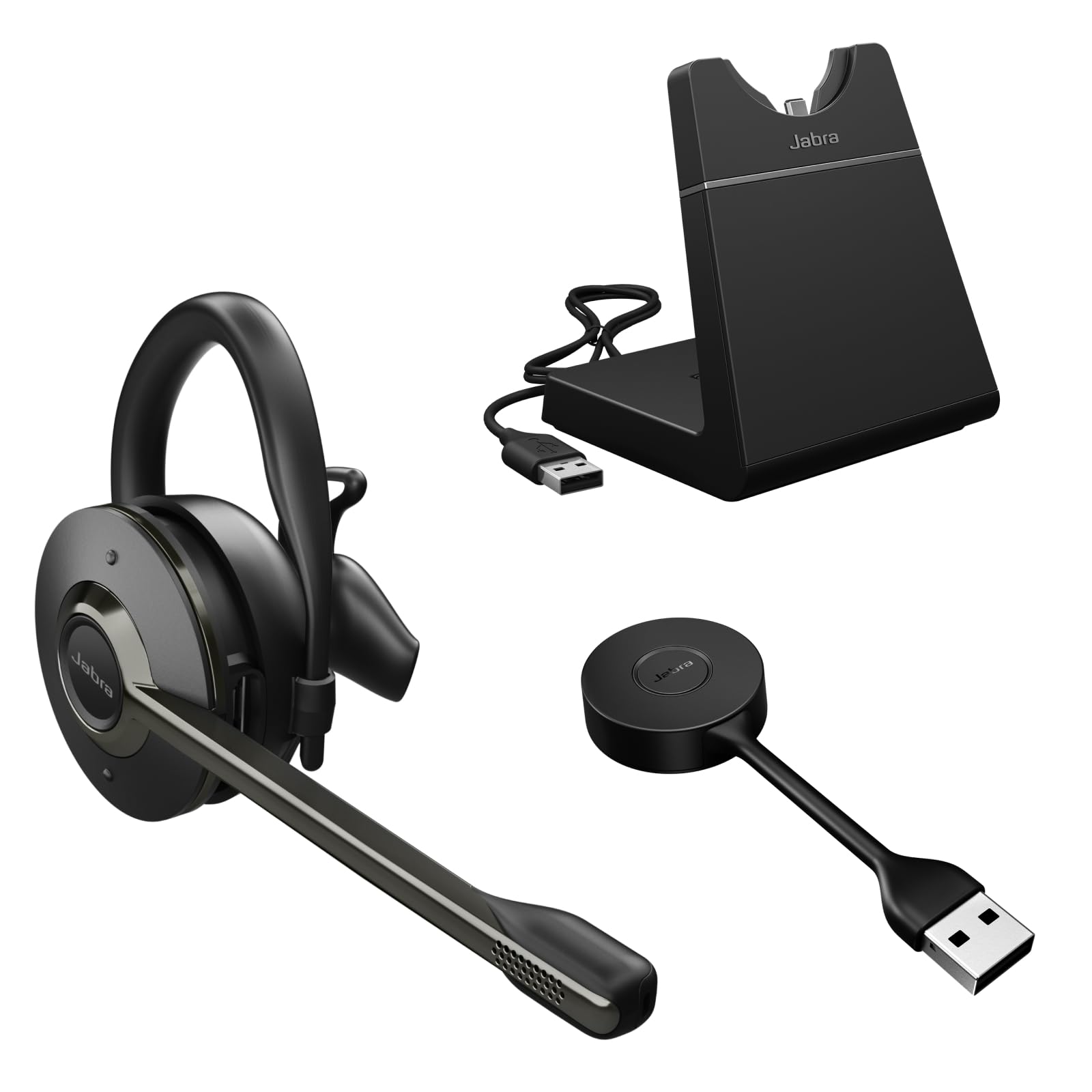 Jabra Engage 55 SE (Second Edition) Convertible Wireless Headset w/Charging Stand and Link 400 USB-A DECT Adapter – Works with All UC Platforms Like Google Meet &amp; Zoom, Black