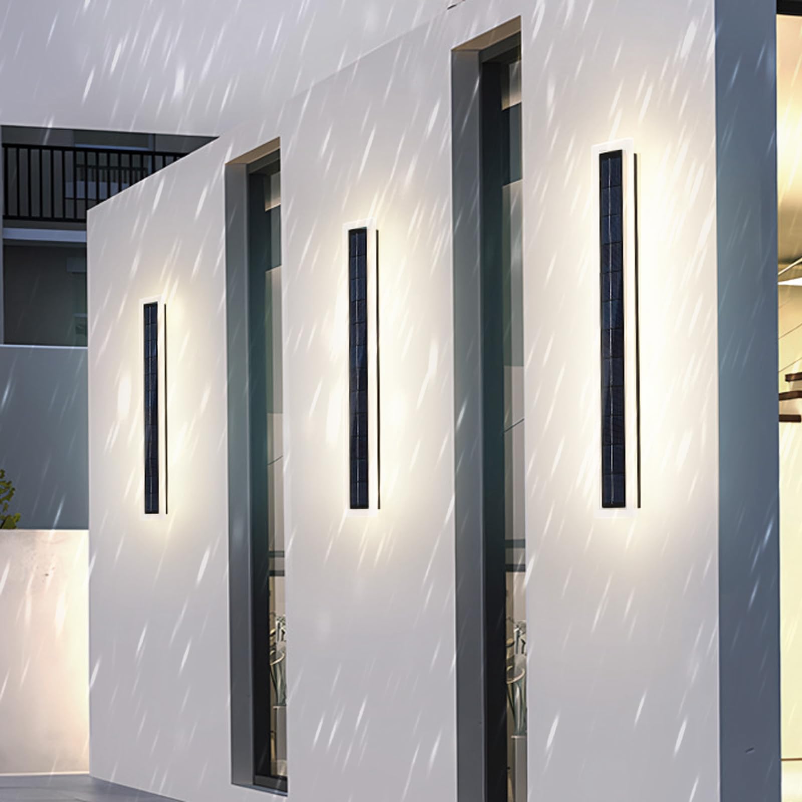 Außen LED Lange Wandleuchte Solar Dekoration Wandlampe Wasserdicht IP65 Wandbeleuchtung Acryl Aluminium Schwarz Rechteckig Design Wandleuchte Villa Eingangstür Hof (Schwarz Weißes Licht,60cm)