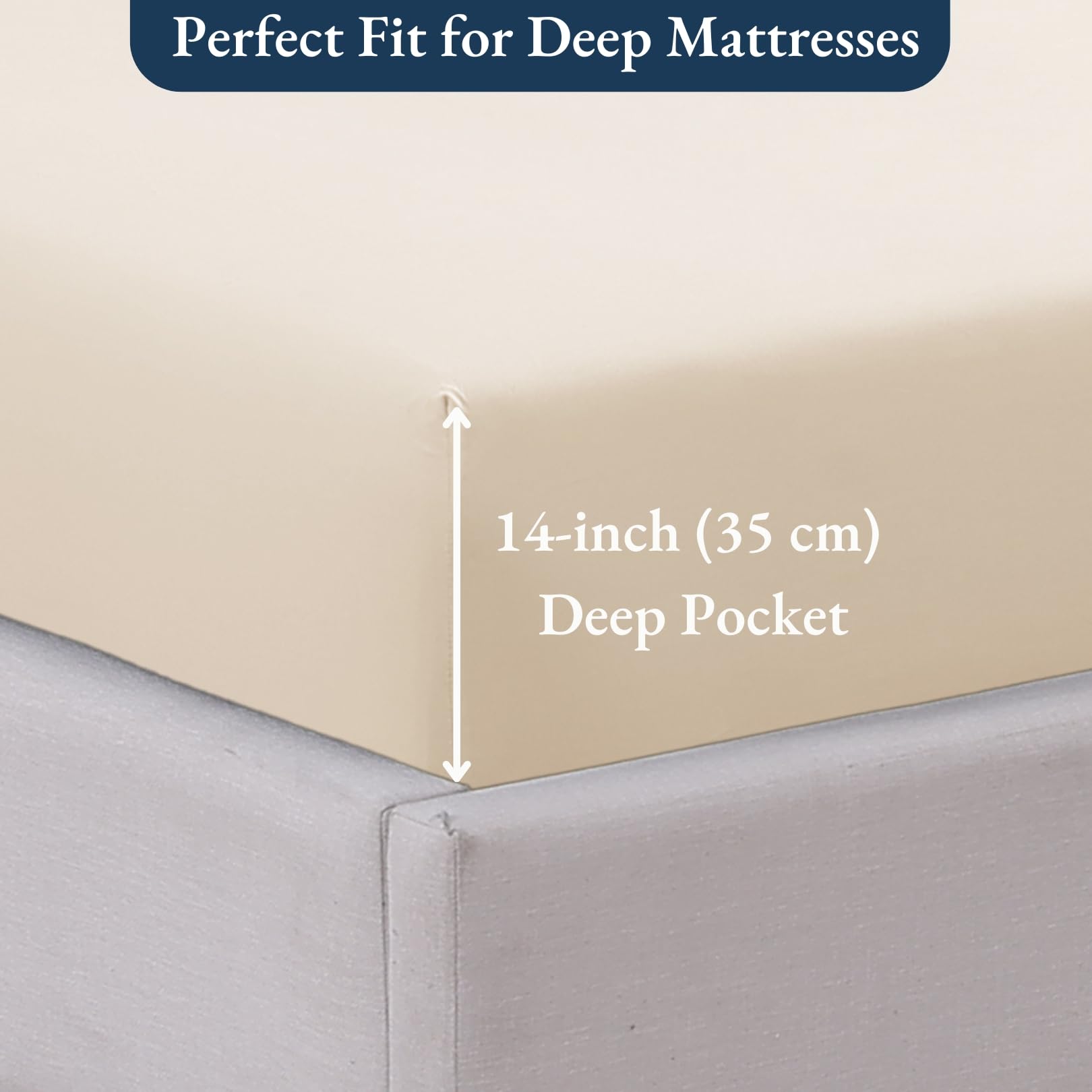 Fitted Sheet Double, Ivory - Pre-Washed, Deep Pocket 14 inch (35 cm) - Easy Care - Soft Brushed Microfibre Fabric - Shrinkage and Fade Resistant - Bottom Sheet - Image 4