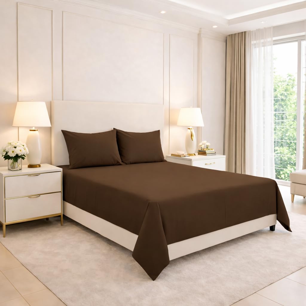 ARLINENS Polycotton Flat Sheets in Following Colours and Sizes: (KING, CHOCOLATE)