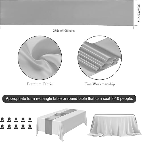 Miniatura 3 de Camino de mesa plateado de 12 x 108 pulgadas, paquete de 4 caminos de mesa de satén, camino de mesa suave para fiestas, bodas, banquetes, cumpleaños