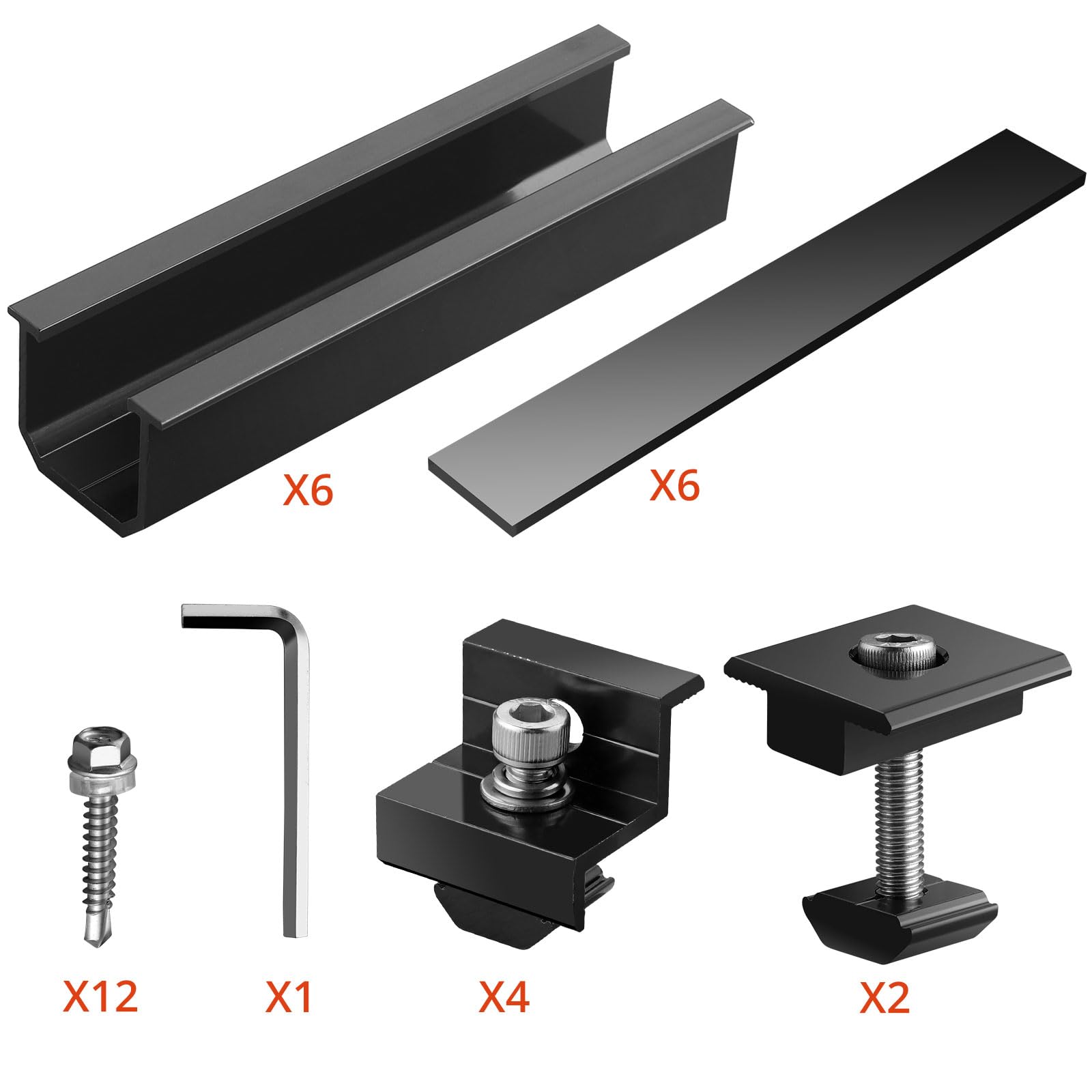 GETLITOOL Supports de Montage de Panneaux Solaires en Aluminium - Kit de 6 Rails 120x25mm 4 Pinces 2 Supports Centraux - Compatible 30/35mm - Étanche&Robuste - Pour Camping-car Maison Bateau - Noir