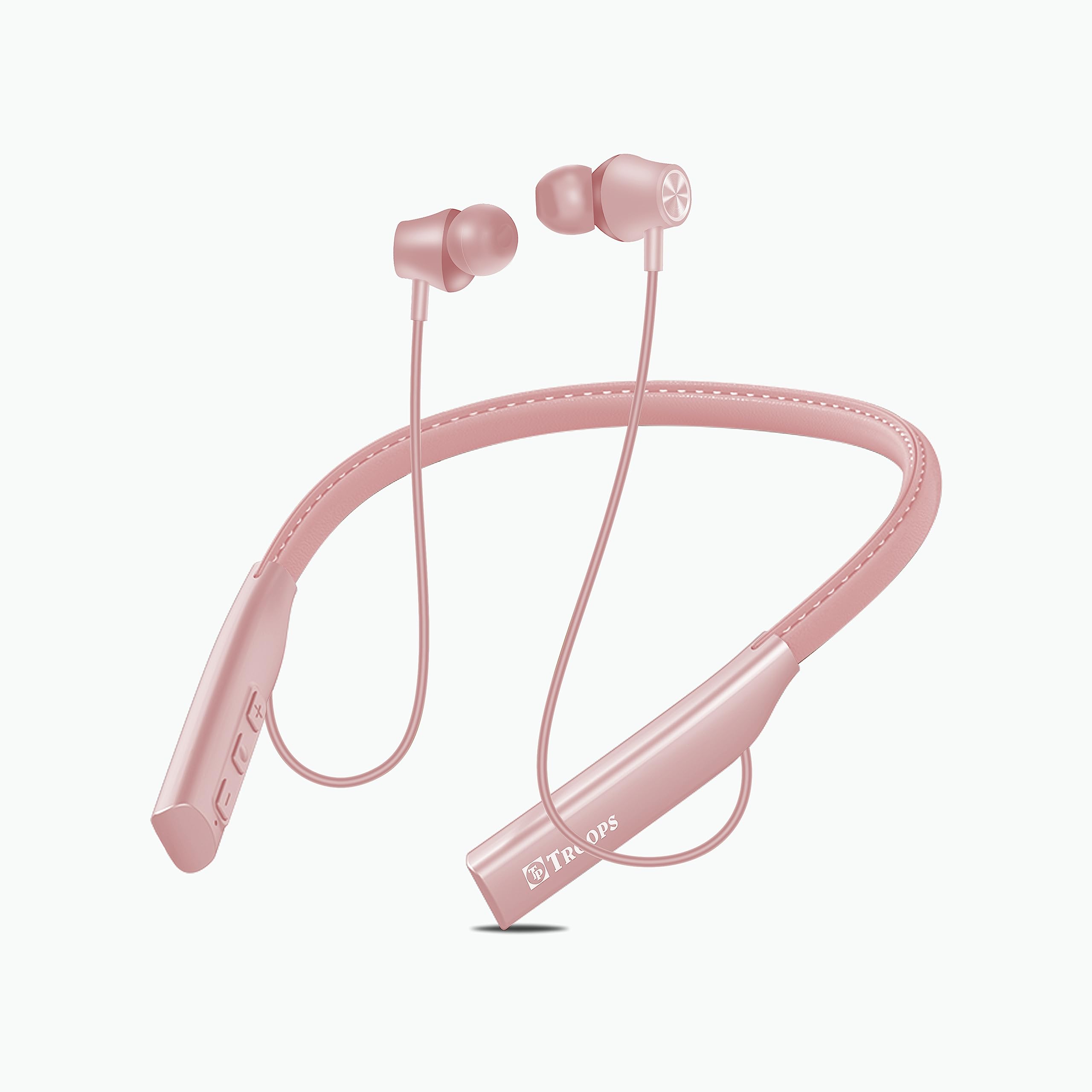 TP TROOPS in-Ear Bluetooth 5.0 Wireless Headphones with Mic, Deep Bass, 10mm Drivers, Clear Calls, Snug-Fit, Fast Charging, Magnetic Buds, Voice Assistant & 60HR Playtime Neckband (Pink)