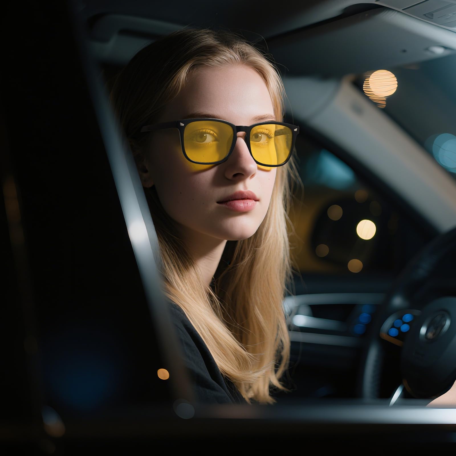 KUGUAOK Occhiali polarizzati per visione notturna per le donne Occhiali da vista leggeri Montatura Notte Anti Glare Occhiali da guida Lenti gialle