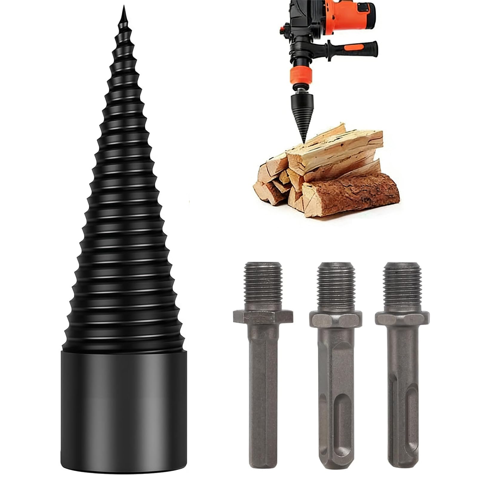 Foret fendeur de bois électrique 38 mm kit avec 4 poignées cône et tige conique