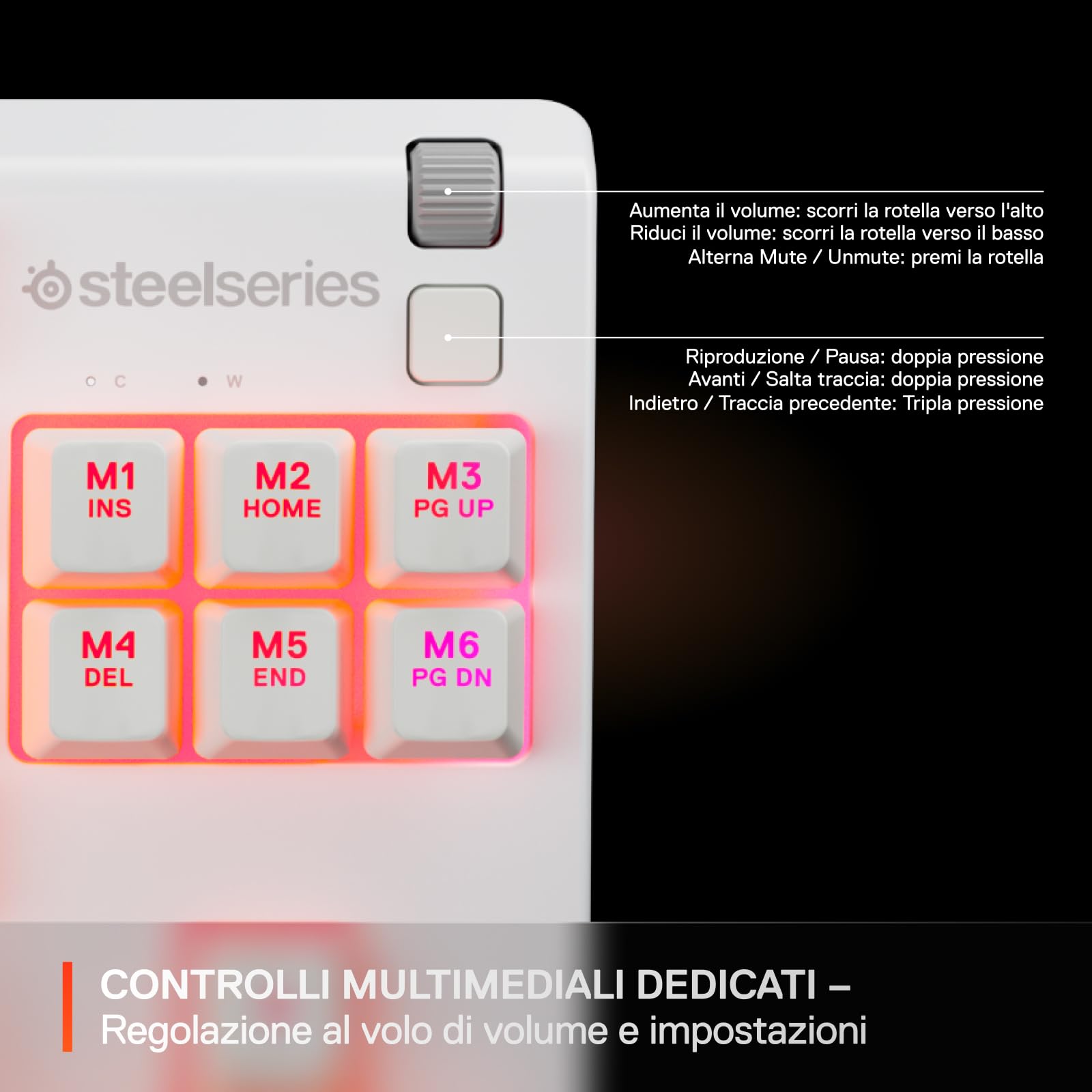 SteelSeries Apex 3 TKL - Tastiera Gaming Bianco - Fattore di forma compatto senza tastierino - Illuminazione RGB a 8 zone - Resiste ad acqua e polvere - Switch da gaming super silenziosi - UK QWERTY
