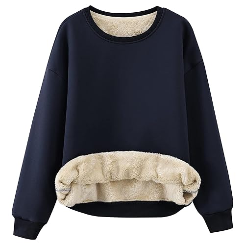Gihuo Women's Winter Fleece Sherpa Lined Crewneck Pullover Sweatshirt - X-Large - 02 Navy