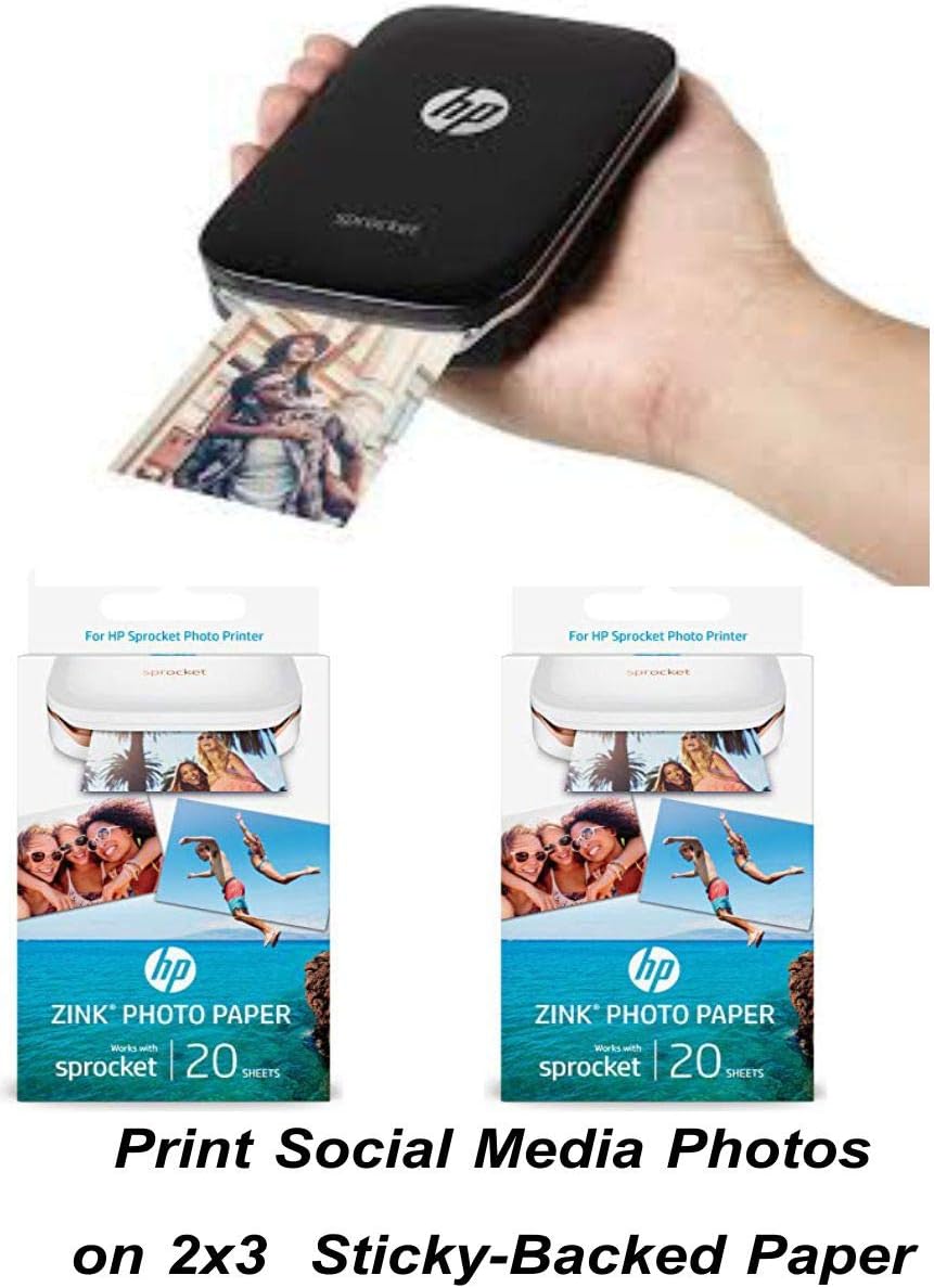 HP Sprocket Photo Printer Bundle Black (50 Sheets)