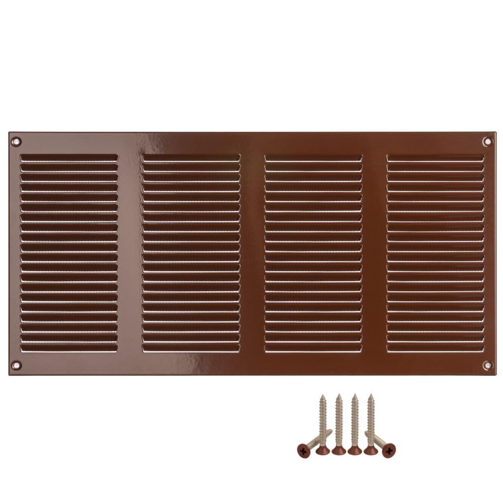 Lirast Brown 400X200mm Vent Cover - 16X8 Inch Wall Vent Cover With Insect Mesh - Ceiling Soffit Vents - External Vent Cover - Metal Ventilation Grilles - Air Vent Covers For Walls
