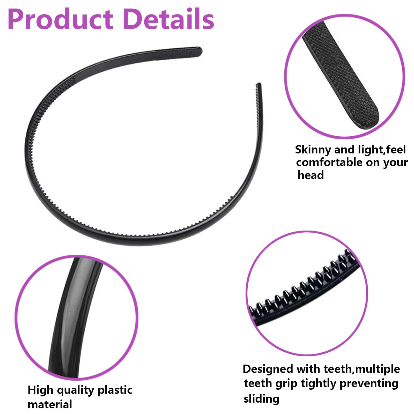 Cerchietti Per Capelli In Plastica Con Denti - 4 Pezzi Unisex Nero E Marrone - Fasce Elastiche Per Makeup, Viso, Sport - Larghezza 8mm