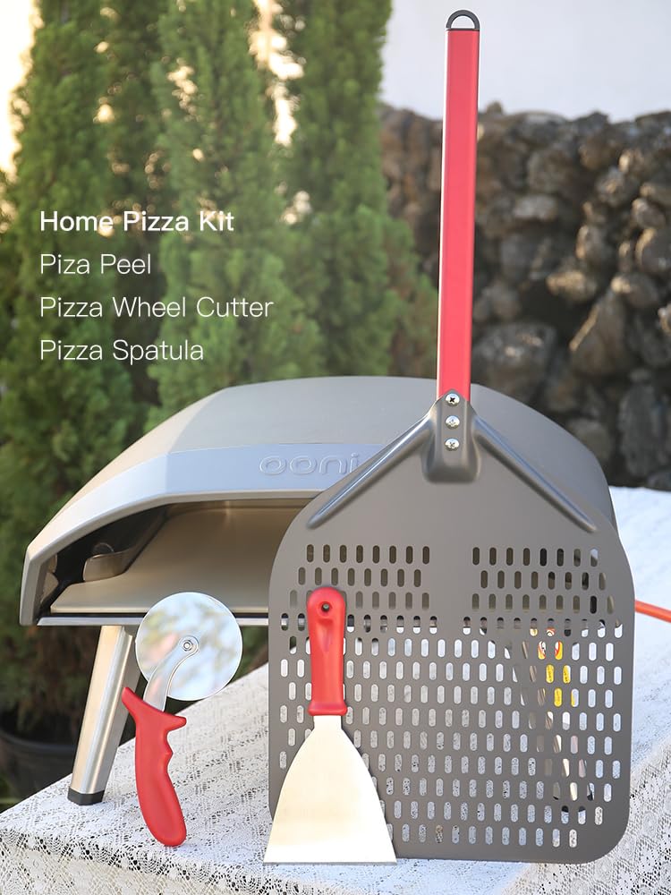 Pala Pizza Espátula perforada for pizza de 12, 13 y 14 pulgadas, 3 piezas, pala for, paleta revestimiento duro aluminio, kit for for el hogar(12 inch Kit)