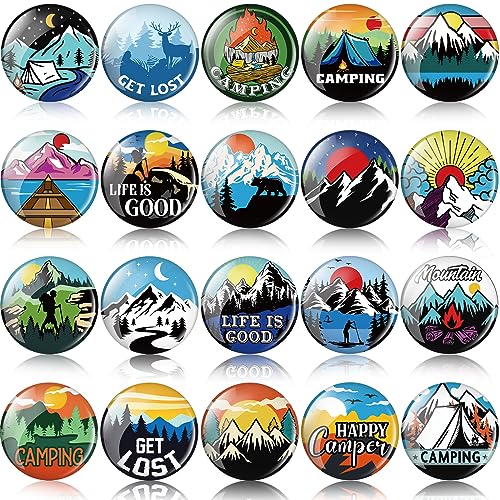 Tondiamo 120 Pcs Funny Camping Outdoors Button Pins Bulk for Bag Vintage Lapel Mountain Brooch Aesthetic Mini Badge Nature Button Pins for Backpack Hat Clothing Party Decoration Gift(Round Style)