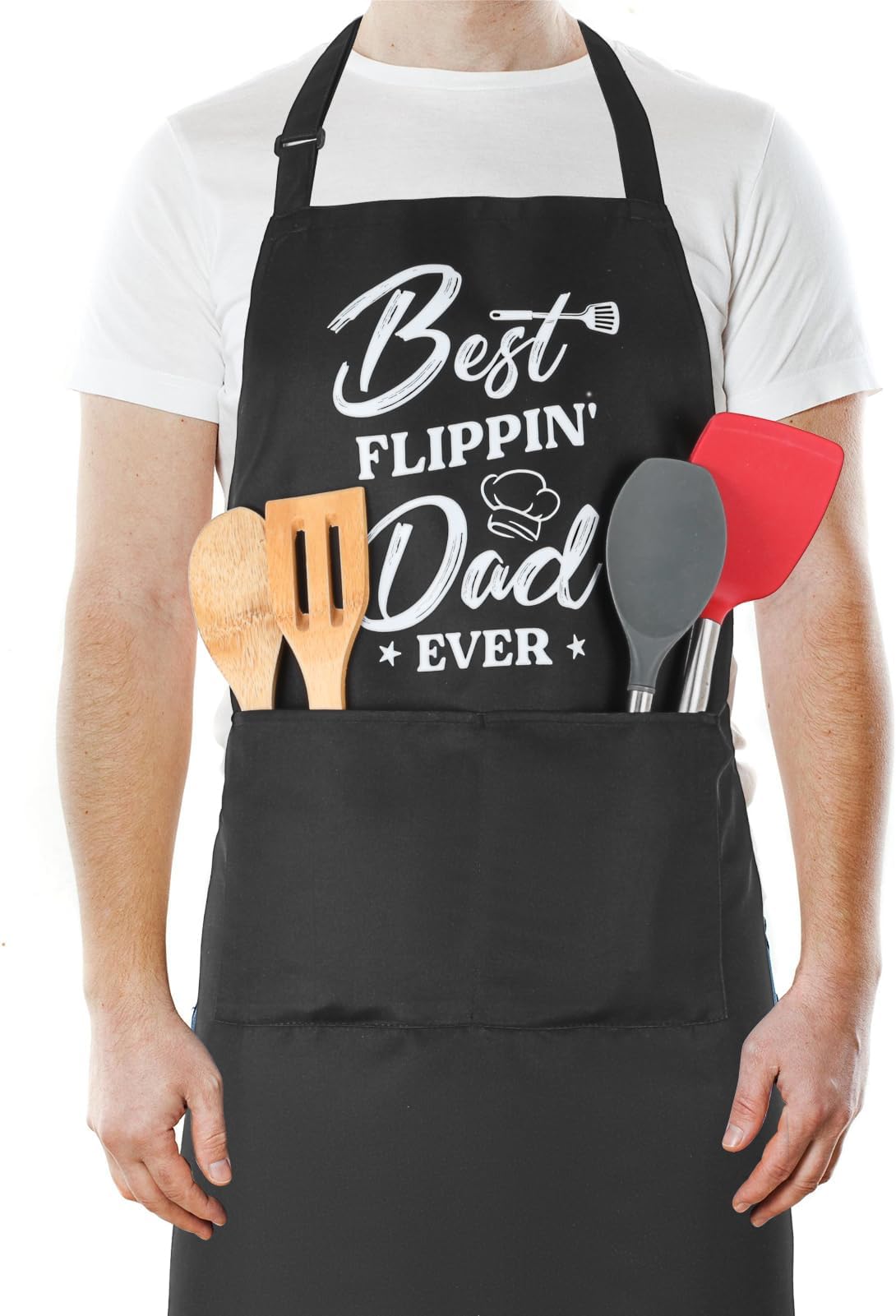 Funny Aprons for Men, BEST FLIPPIN' DAD EVER, Dad Apron BBQ Apron Kitchen Cooking Aprons with Pockets, Birthday, Father’s Day, Grilling Aprons Gifts for Papa, Husband, Grandpa, Black
