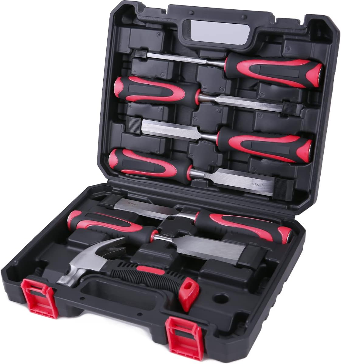 Wood Chisel Set for Woodworking, 8 Piece Wood Carving Chisel Set with Storage Box, Claw Hammer, Sturdy Steel Woodworking Tool, Ideal for Wood Carving and Woodworking