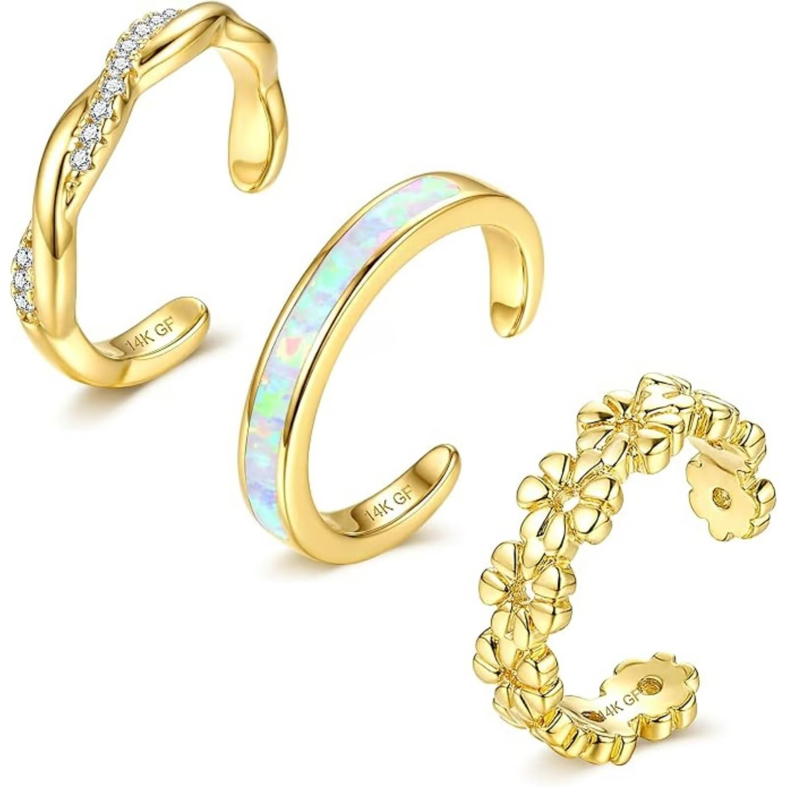 3 Pezzi Anelli per Le Dita dei Piedi Regolabili in Oro Non Appannamento per Donna, Set di Gioielli per i Piedi Anelli per le Dita dei Piedi Pieni Abbraccio Anelli per le Dita dei Piedi Anelli pe
