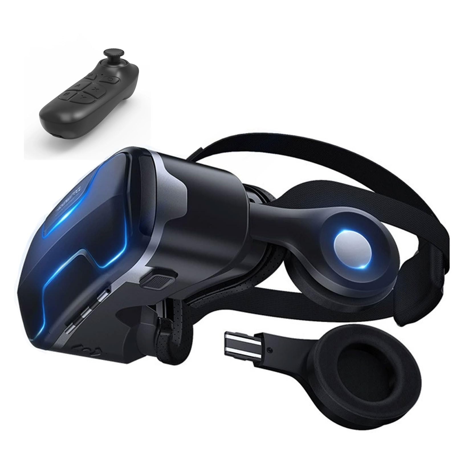 Occhiali VR, Visore Realtà Virtuale 3D, VR Visore Cuffie, Glasses 3D con Lenti HD Anti Luce Blu, Compatibili con Smartphone iPhone Android da 4,7-7,2 Pollici, Regalo di Natale, Regalo(B)