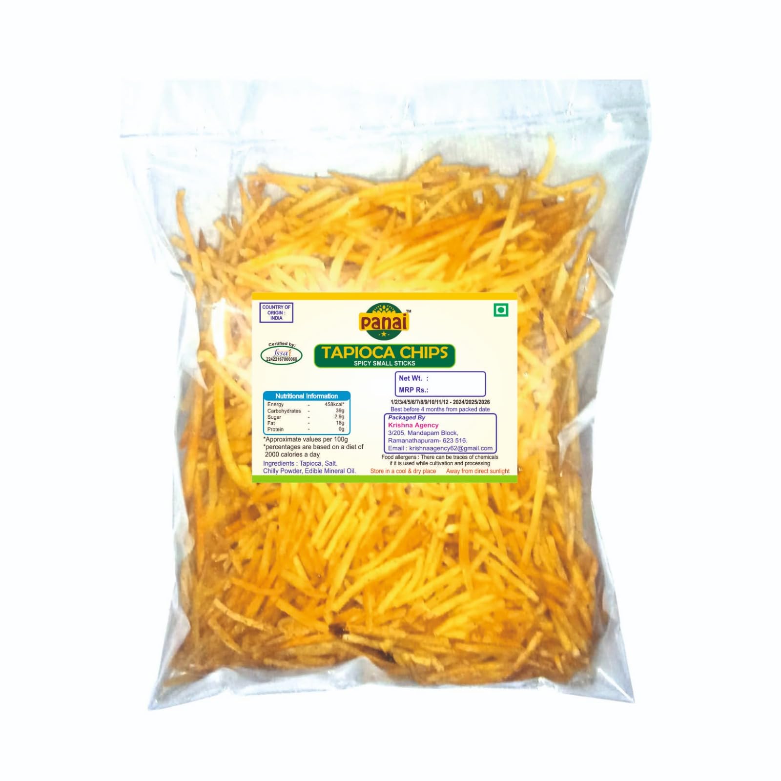 Kerala Special Spicy Tapioca Sticks | Kappa Chips | Kappakkolli | (1 Kg, Sea Salt)