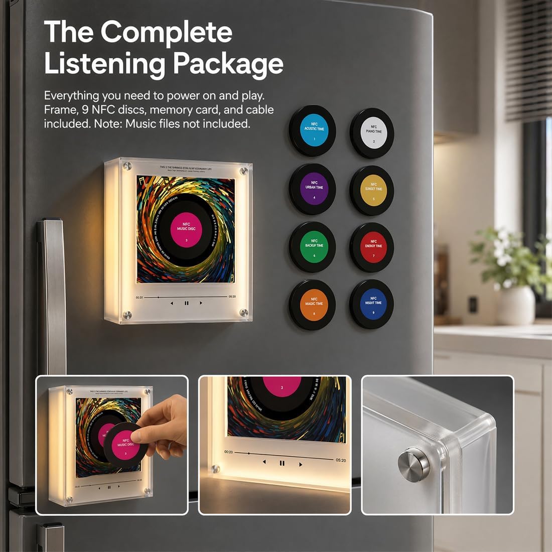 Magnetic Fridge Music Player, NFC Musical Album Fridge Magnet, Retro Music Refrigerator Magnets with Led Light, Programmable Nique Music Gifts for Home Office