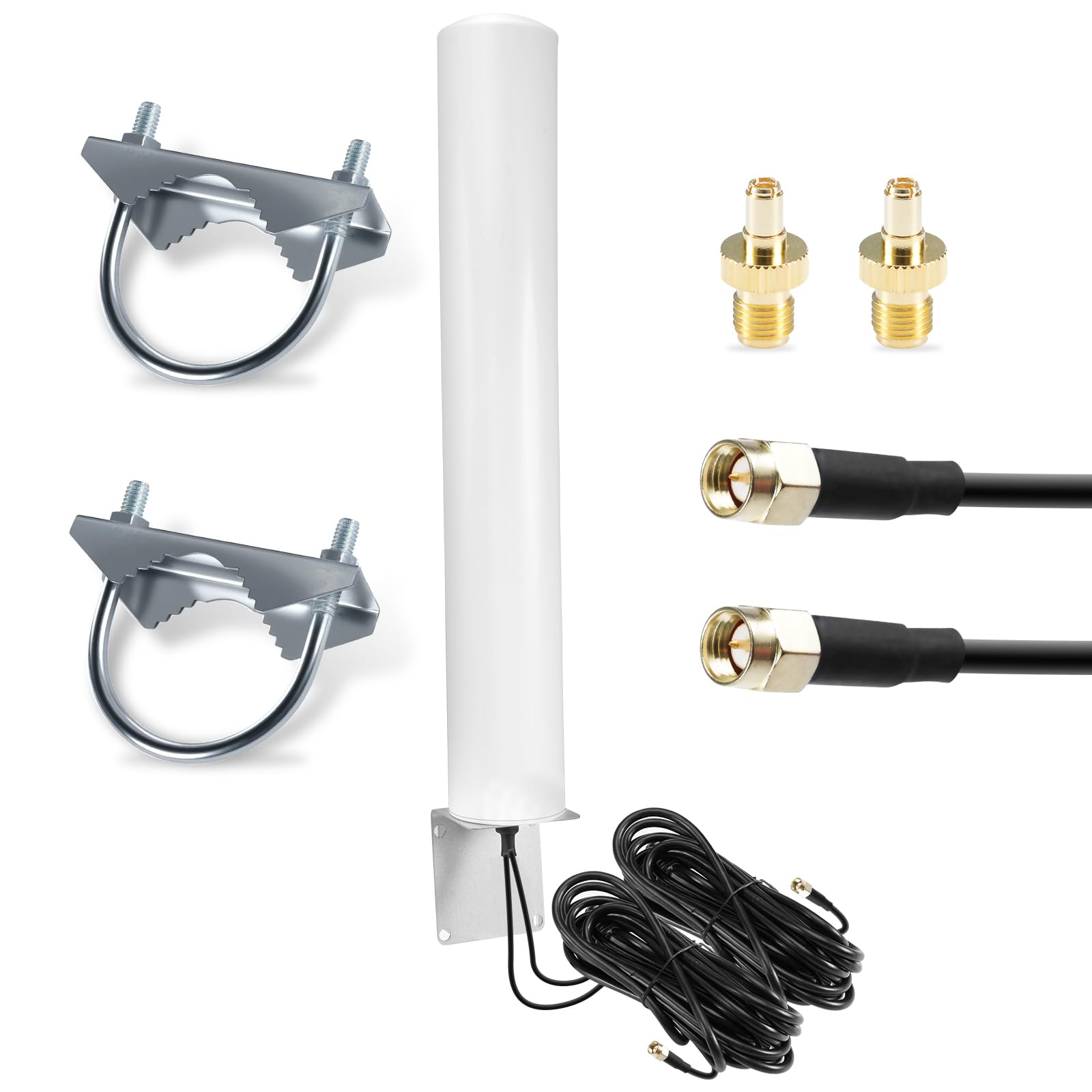 Antenna 5G 4G LTE per esterni, 4,5 dBi, 2 x 2 MIMO 700-6000 MHz, adattatore SMA e TS9 | Fascio rotondo polarizzato a 360° per router e IoT, bullone a U resistente alle intemperie, con cavo da 3 m senza perdite