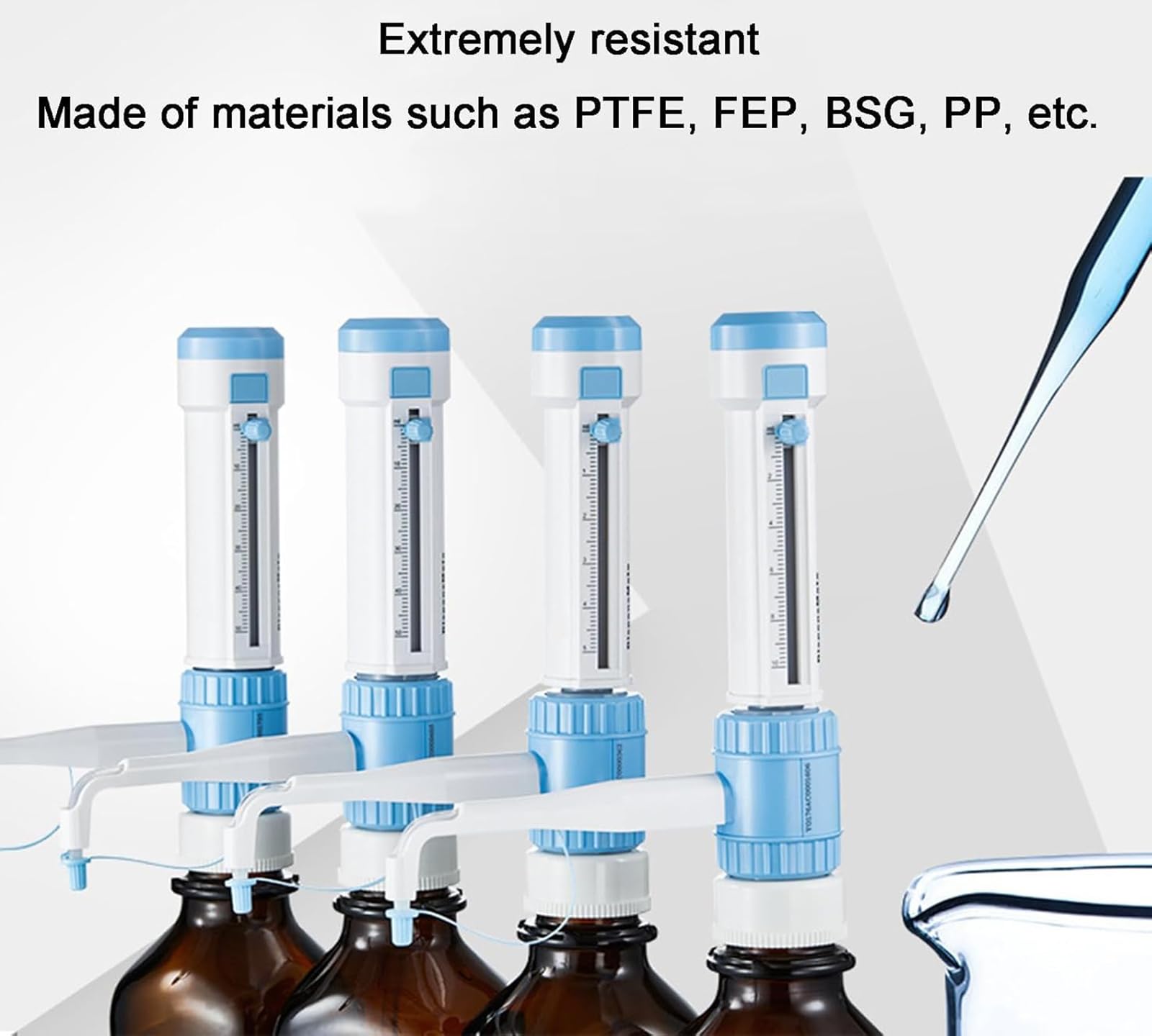 Dispensador de pipetas de laboratorio ajustable, 0.5-50 ml, fácil dispensación, preciso, sin goteo, para disolventes de investigación, mejora la eficiencia y pipetas suaves seguras, paquete de 4
