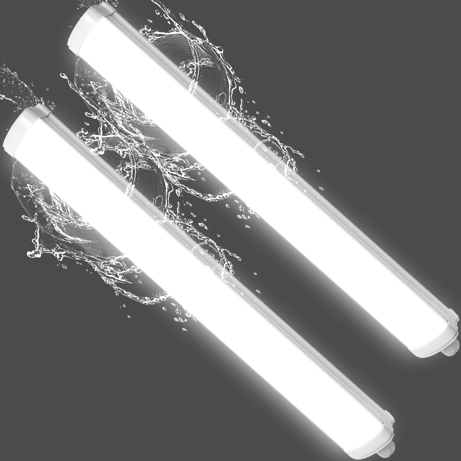 Viugreum Fluorescente LED 115cm 2 Packs, 40W 4800LM Neon Led Tubo, Neon Led Garaje Blanco Neutro 4500K, IP65 Impermeable Luz de Techo LED para Oficina Garaje Taller Sótano Almacén Baño Cocina