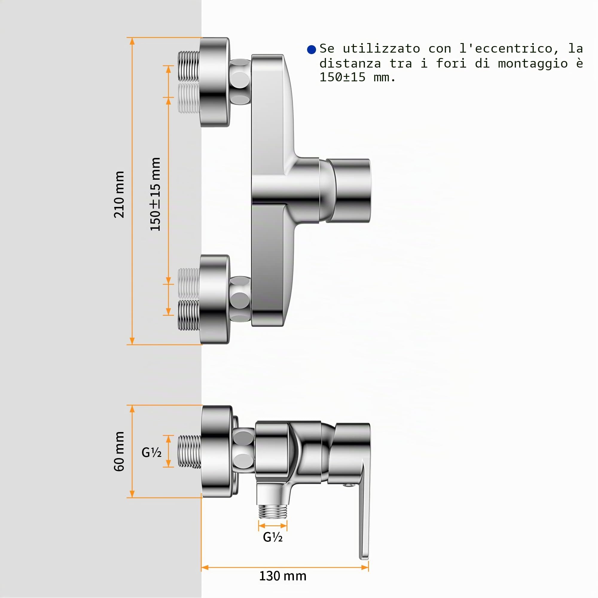 Krobec Rubinetto da doccia a parete, miscelatore monocomando per doccia, montaggio a parete, miscelatore per doccia, batteria per doccia con una sola mano, ottone, inserto valvola in ceramica (cromato