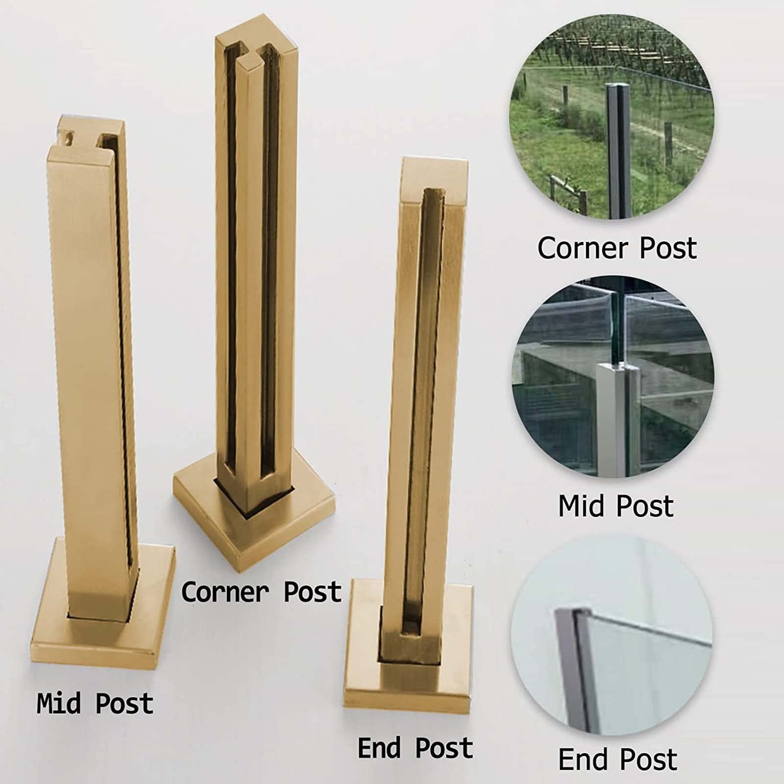 inless Stalowy system słupków balustradowych z kwadratowymi zaciskami do paneli tralek do 1012 mm, idealny na balkon i taras, nowoczesny design