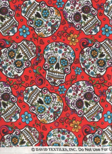 David Textiles Fabric Fun Folk Folkloric Art Skull Fabric DT-2888-2C Sugar Skulls Skull Tattoo Quilt Fabric 100% Cotton 45