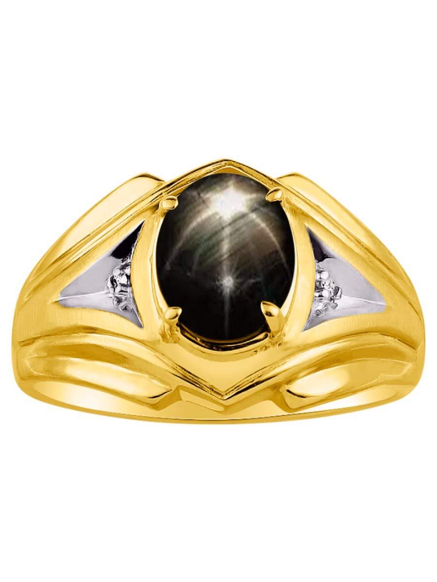 RylosMens Tiger Eye & Diamond Ring Sterling Silver or Yellow Gold Plated