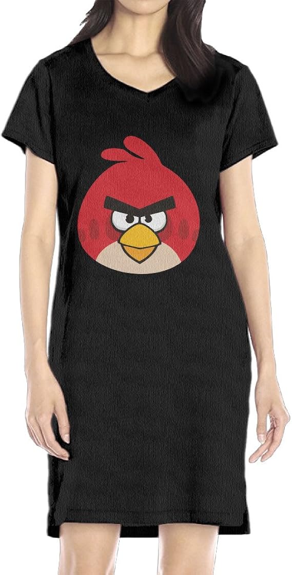 Amazon Co Jp Nana レディース ワンピース 綿100 半袖 Vネック レッド バード ゲーム キャラ 柄 ロング丈 ワンピース ホームウェア カジュアル 春夏秋 文芸 古 Black Size S 服 ファッション小物