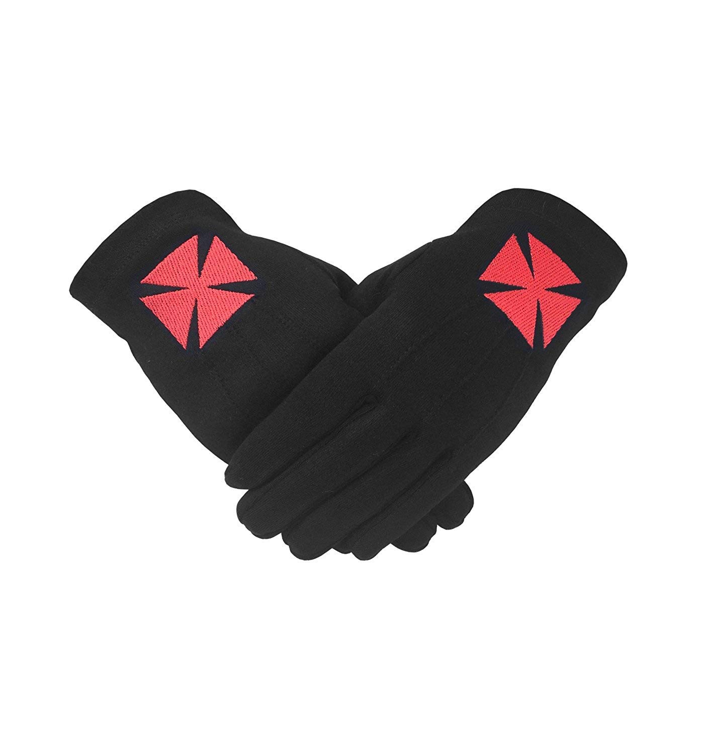 Masonic Knight Templar Black 100% Cotton Machine Embroidery Glove (Medium)