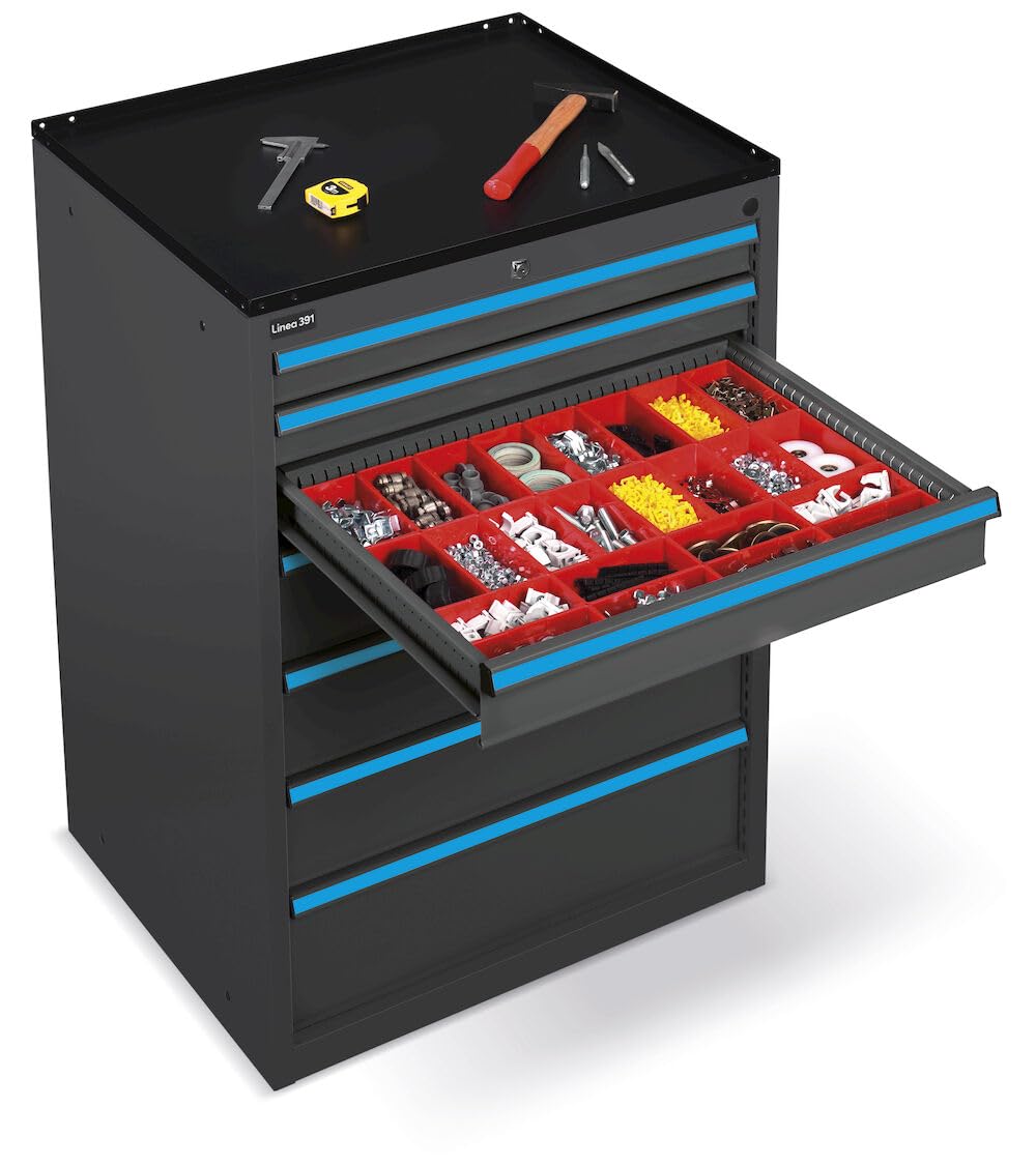 Fami - Cassettiera per Officina Linea 391 con 7 Cassetti – Armadio a Cassetti in Acciaio con Estrazione Totale e Sistema Antibaltamento, L717xP600xH1002 mm (717x600mm (36x27EH))