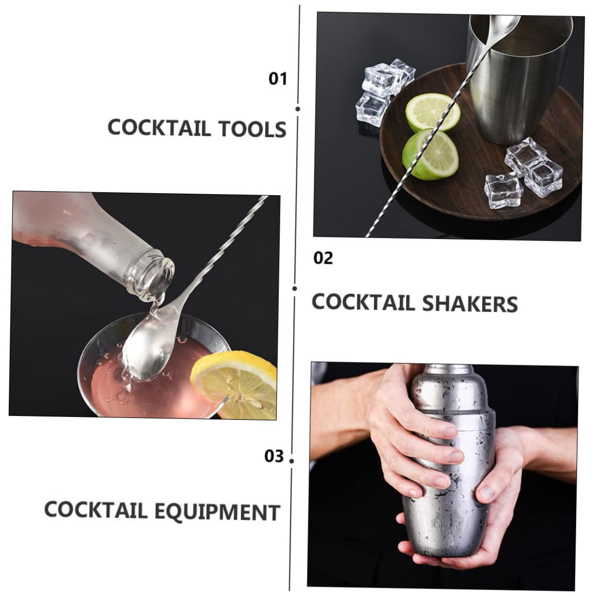 LIFKOME Cocktail Shaker in Acciaio con Base in Bambù Strumenti Bar Resistenti e Impugnatura Confortevole per Barman e Preparazione Aperitivi Casa