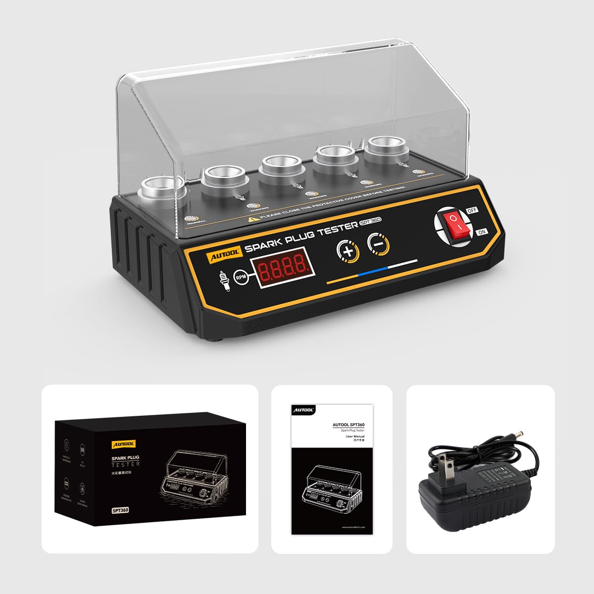 AUTOOL SPT360 Auto Zündkerze Tester, Kfz Zündkerzendetektor Zündkerzen-Systemanalysator mit 5 einstellbaren Testlöchern für Motorradfahrzeug (200-9000RPM)