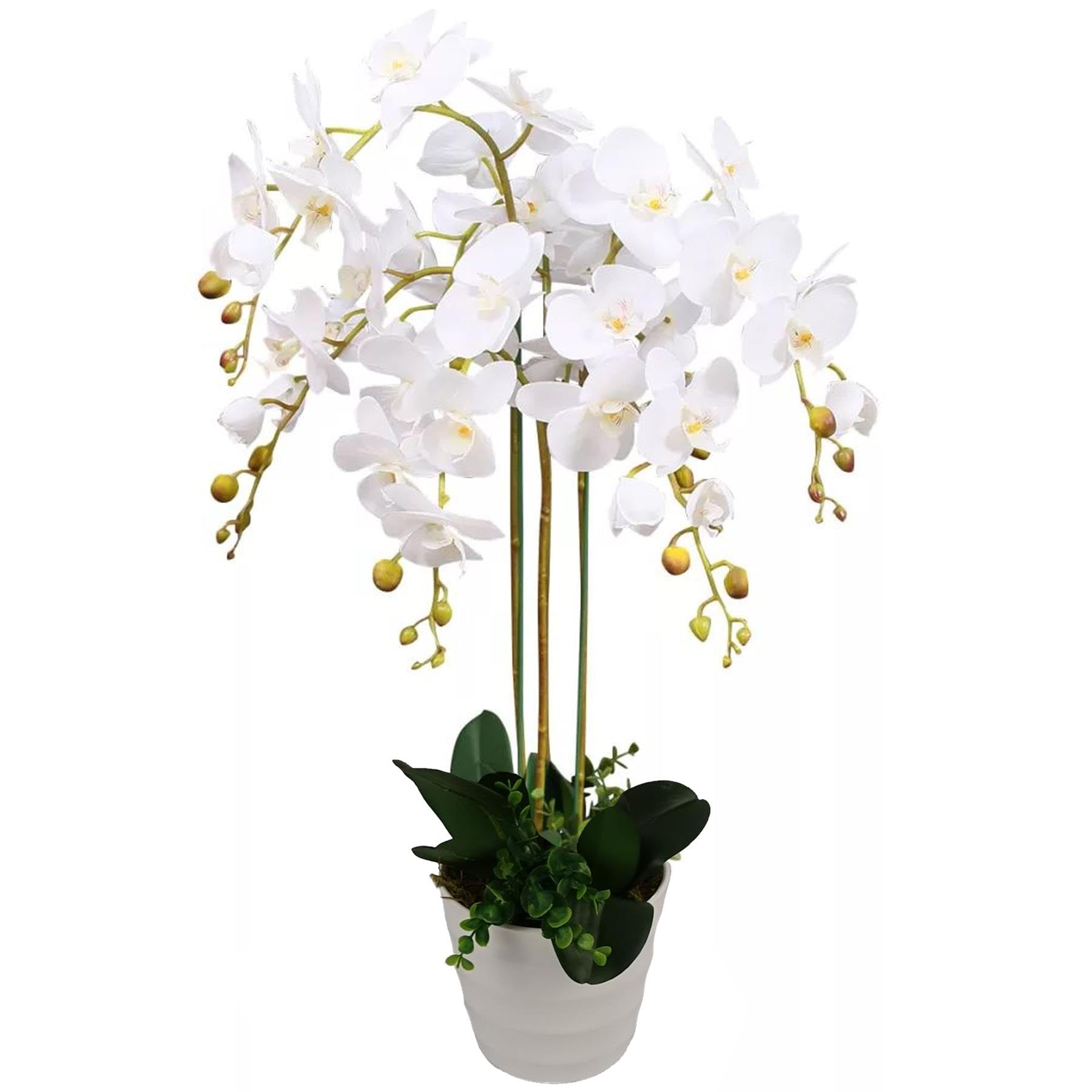 Artificial Bush Orchid - White Flowers - 85cm Tall - Leaf Brand