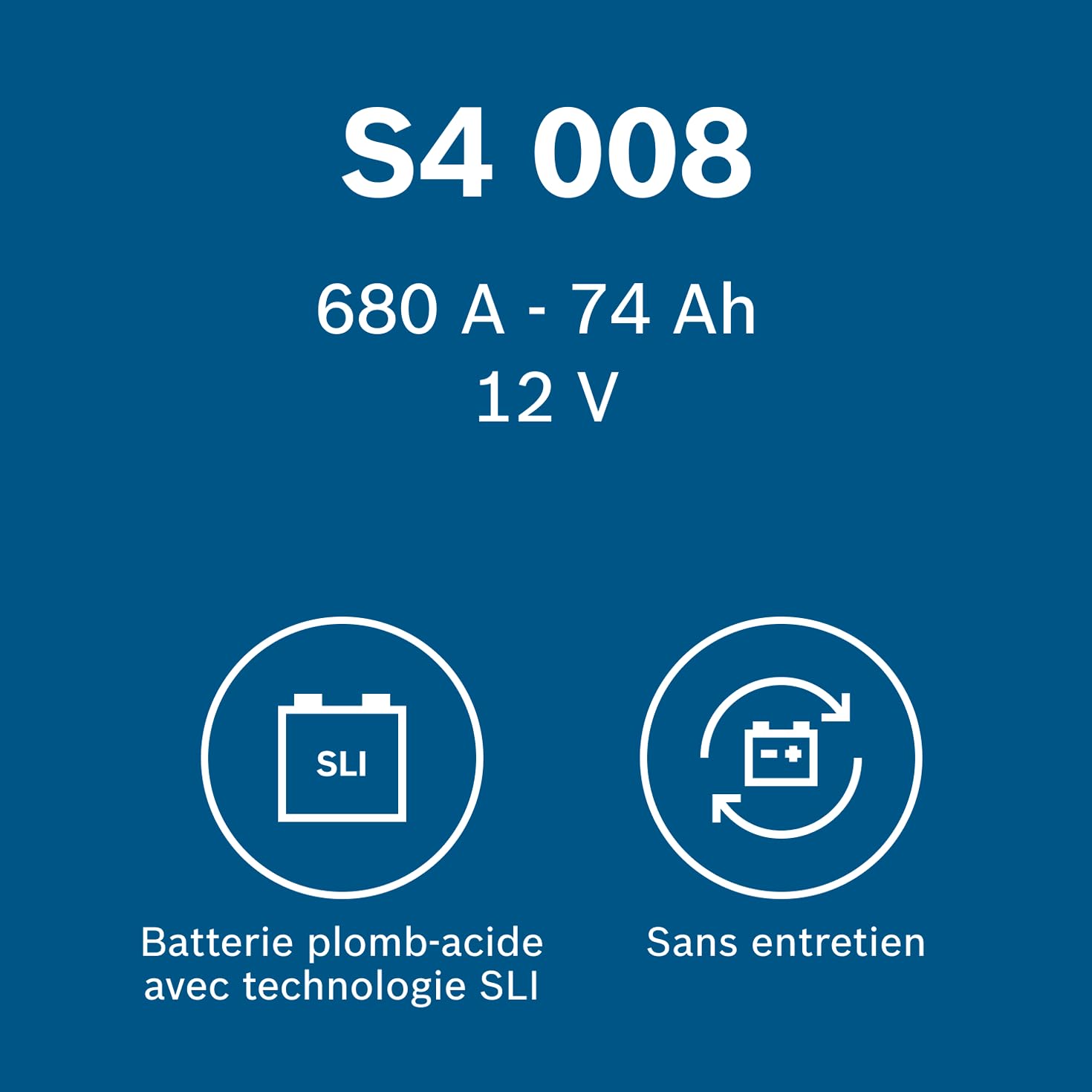Bosch S4 008 Batterie Auto 74 A/h - 680 A - Batterie 12 V, Plomb-acide pour Véhicules sans Système Start/Stop, Polarité Gauche (-) Droite (+), 278 x 175 x 190 mm