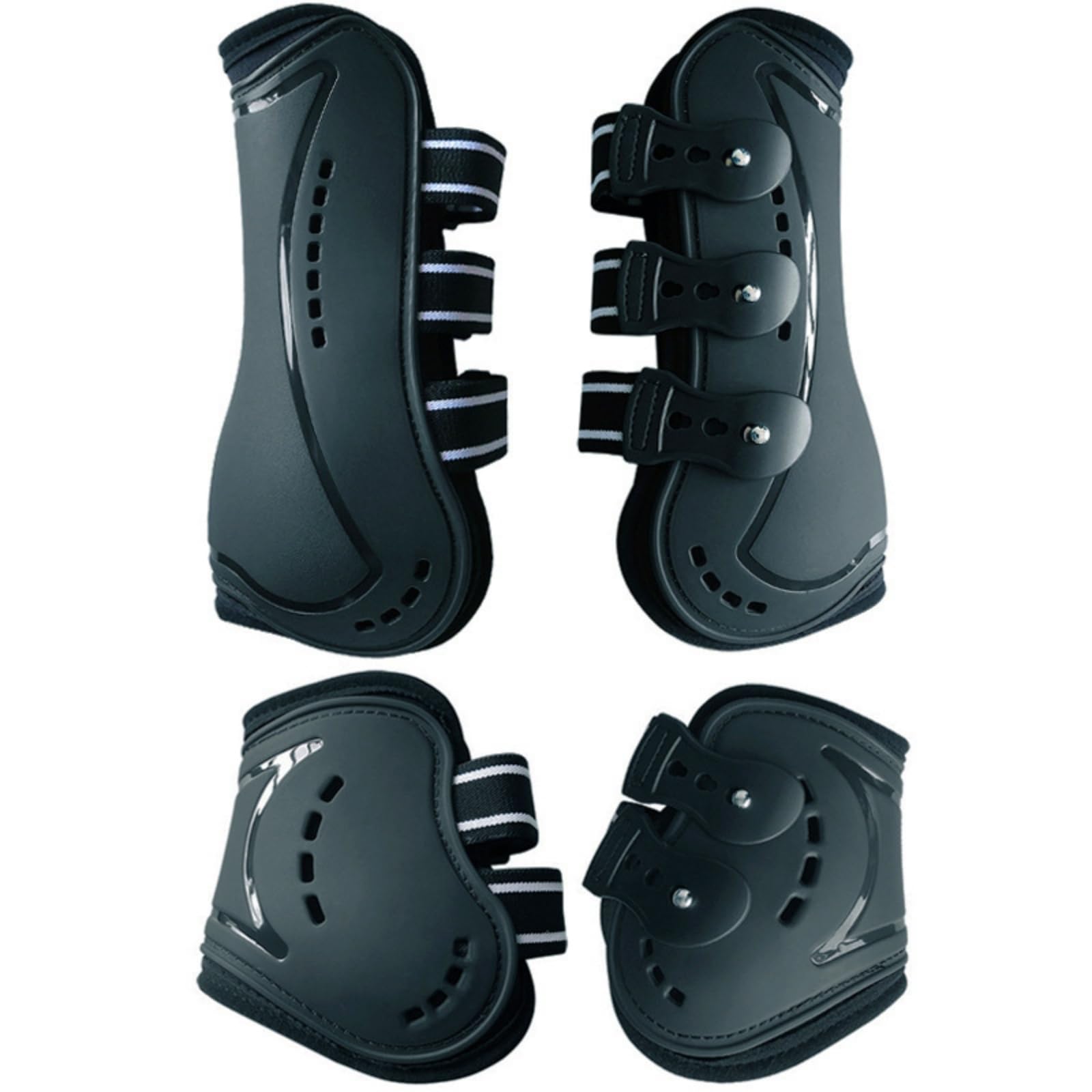 Qianly 4 Piezas Botas para Tendones Caballo, Negro, M