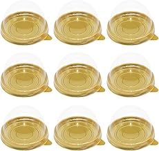 Toyvian Dome Cake Box 100pcs Clear Cupcake Boxes Containers with Dome Lids for Chocolate Covered Cookies, Muffin, Cheesecake, Mooncake (Gold Base) Cupcake Containers Clear Cupcake Box
