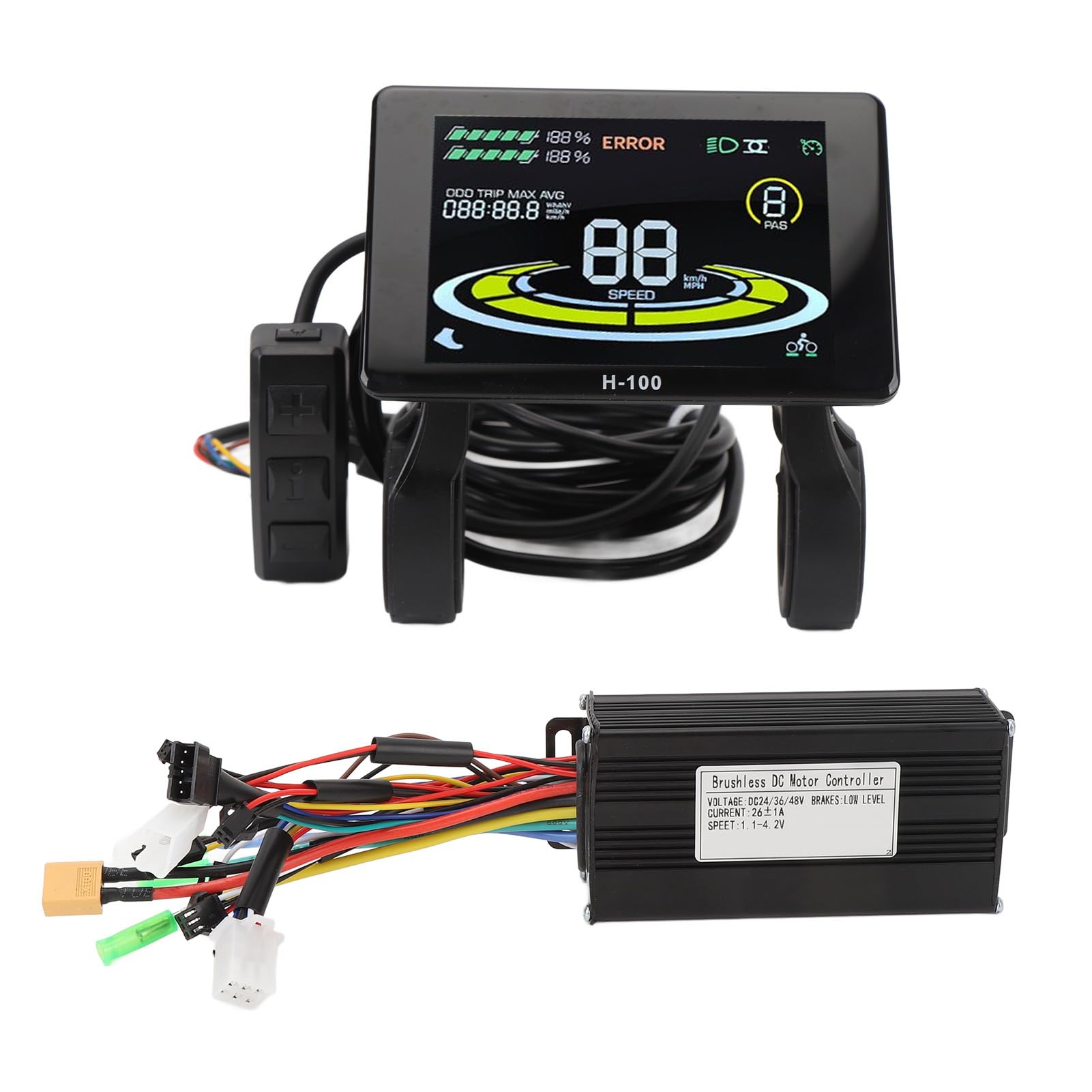 BuyWeek Kit Controller Brushless Onda Sinusoidale, 26A 36V 48V 500W 750W 3 modalità con Pannello LCD H-100 per Bici Elettrica