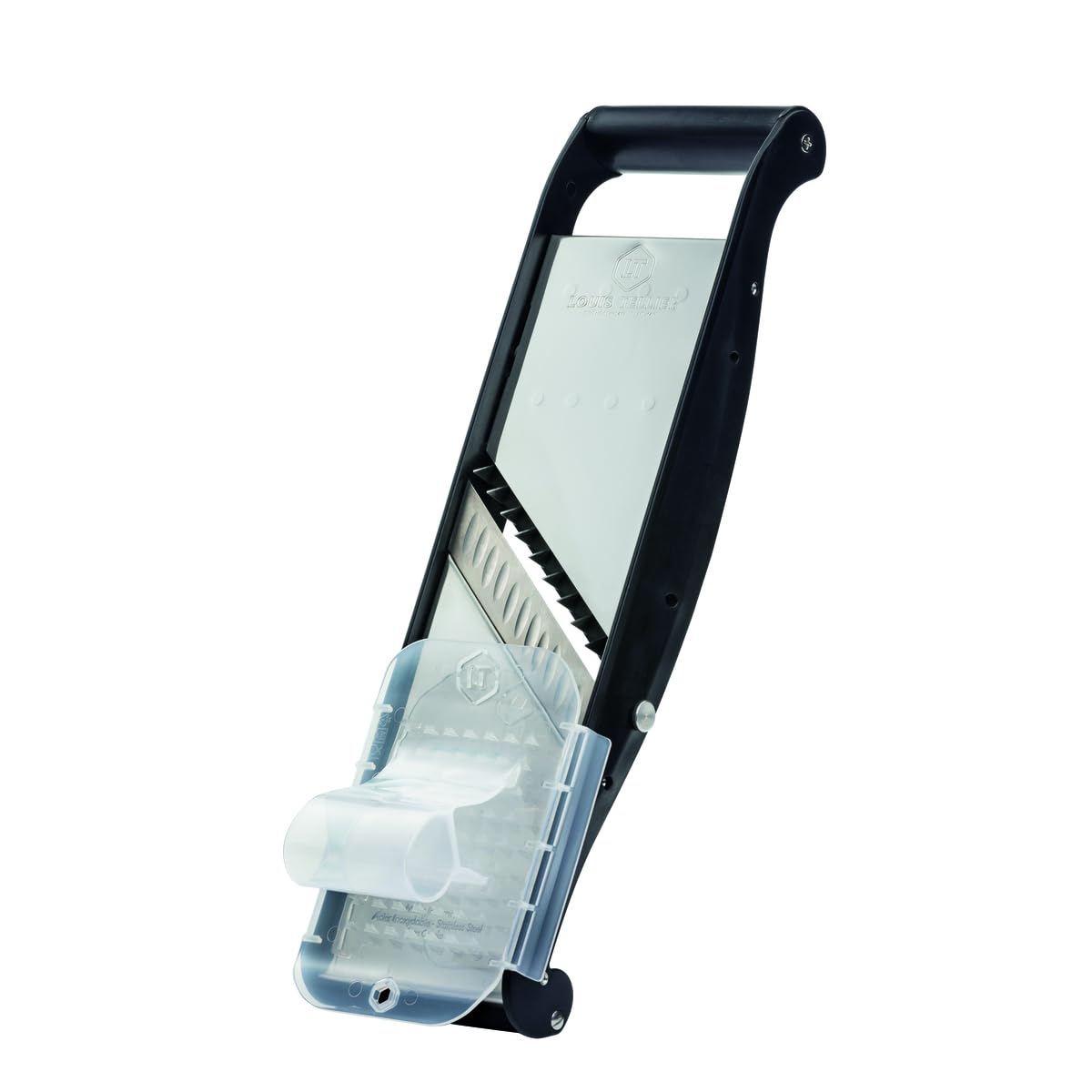 LOUIS TELLIER | Profi-Gemüsehobel aus Edelstahl Compact-Pro Basalt mit Ergonomischem Schieber | Obst- und Gemüseschneider und Frites und Juliennes | Dicke verstellbar | Made in France