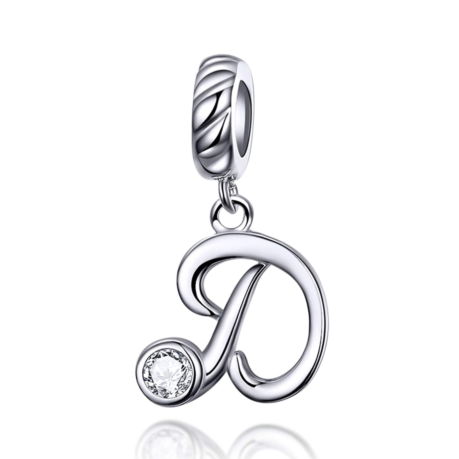 LaMenars Charms Buchstaben Dangle 925 Sterling Silver A-Z Initial Alphabet Anhänger mit Zirkonia passt Europa Charm Armband Halskette, Geschenke für Frauen