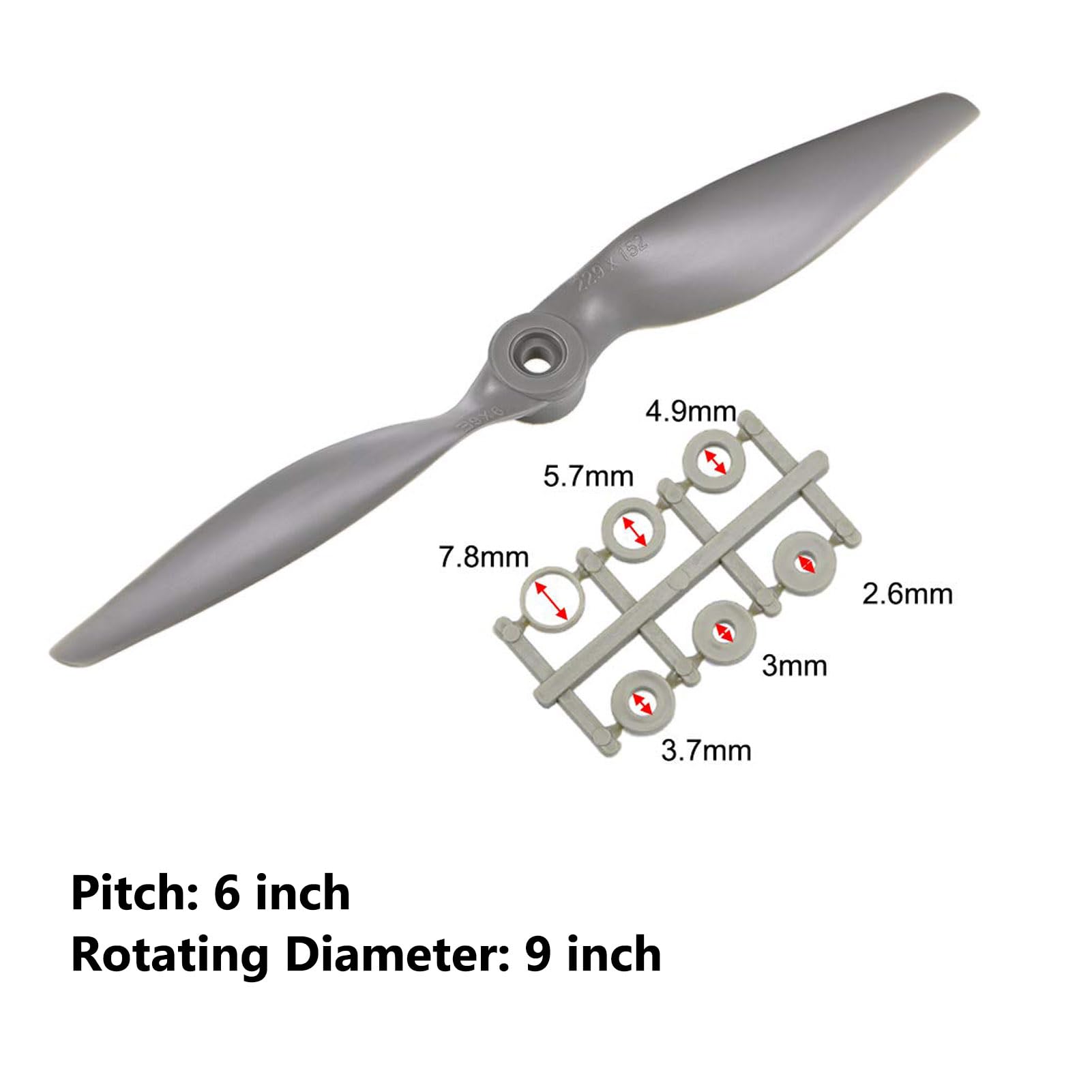 TOP-VIGOR 2pcs CCW RC Propellers 9060 9 x 6 Inch 2-Vane RC Vehicle Propellers Replacement for RC Airplane with Adapter Rings Nylon Gray