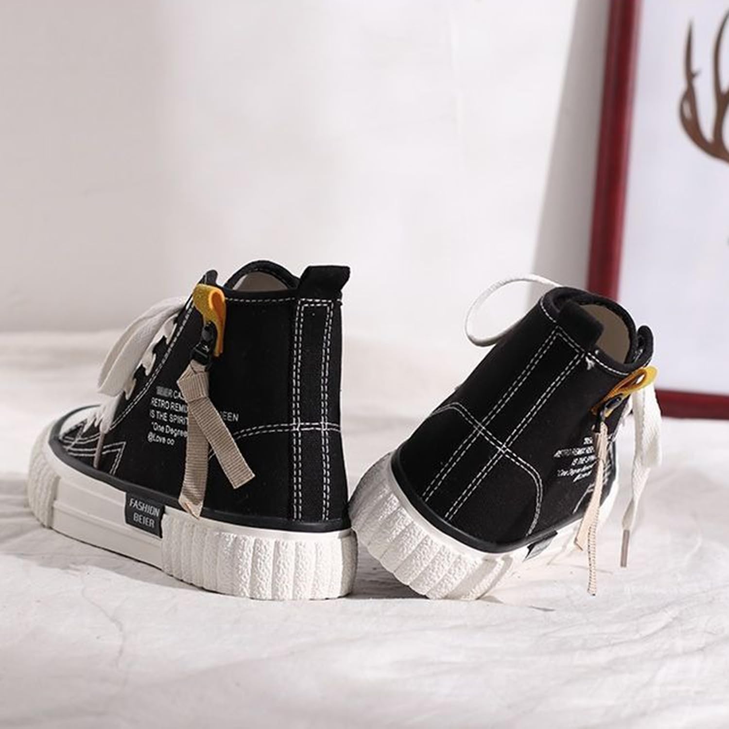 Sneakers Alte in Tela da Donna con Lacci Scarpe da Ginnastica Casual per Primavera e Autunno Scarpe Sportive Piatte Eleganti e Stilose