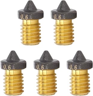 Brass Print Nozzle, PTFE Coating 3.0 Mohs Hardness 5PCS M6 Thread Strong Adhesion Uniform Heating 1.75mm Filament 3D Printer Nozzles for PLA ABS TPU Material (1.75mm/0.6mm)